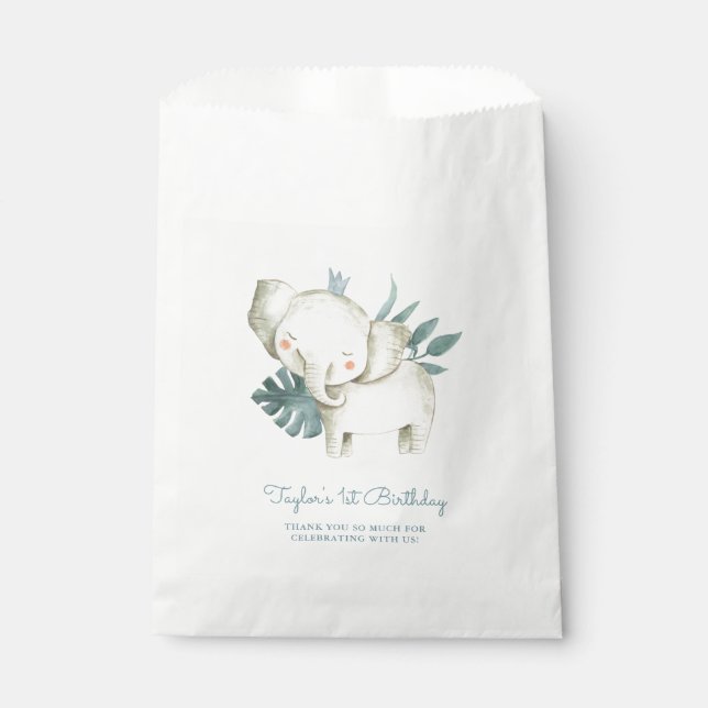 Bolsa De Papel Acuarela Elefante Príncipe Tropical Nacimiento (Anverso)