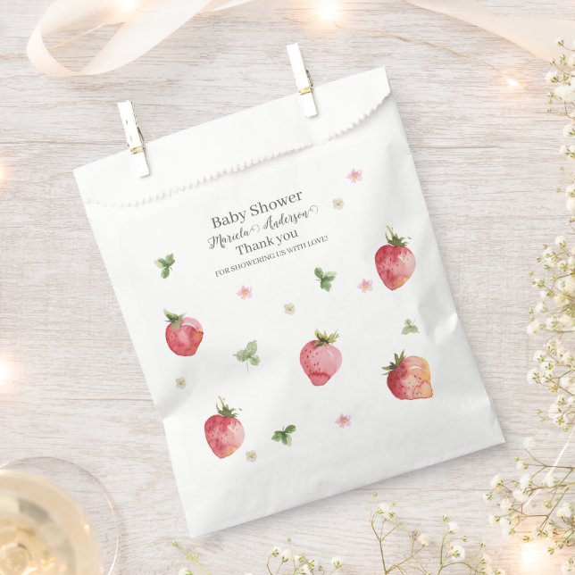 Bolsa De Papel Acuarela Elegante Fresa Berry Sweet Baby Sho (Cortado)