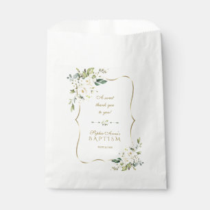 Bolsa De Papel Acuarela Floral Blanca Oro Bautismo Gracias