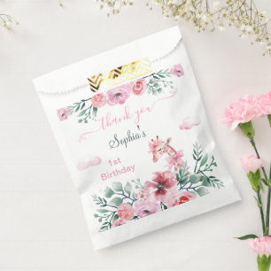 Bolsa De Papel Acuarela Floral Giraffe Ribbon Chica Cumpleaños