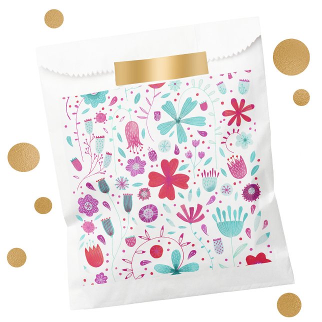 Bolsa De Papel Acuarela floral moderna (Modern floral pink, purple and aqua party favor bags)