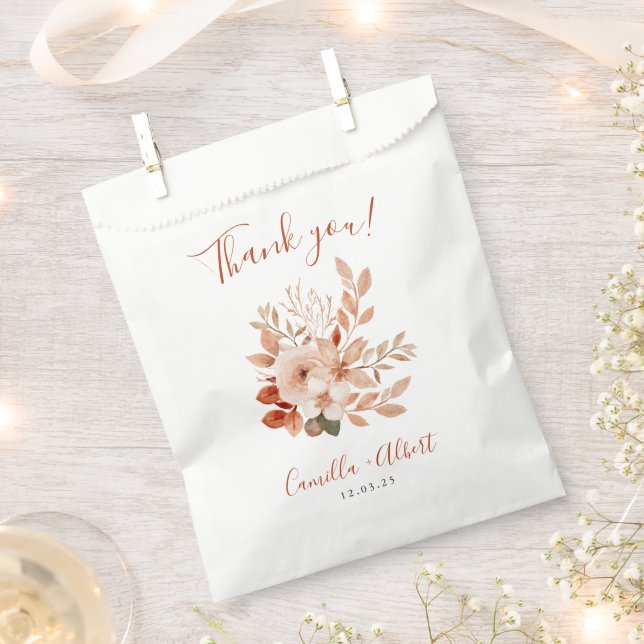 Bolsa De Papel Acuarela Flores de Terracota Caída Gracias (Cortado)
