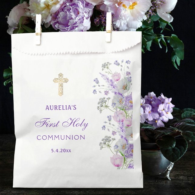 Bolsa De Papel Acuarela Flores Lilac Primera Comunión (Subido por el creador)