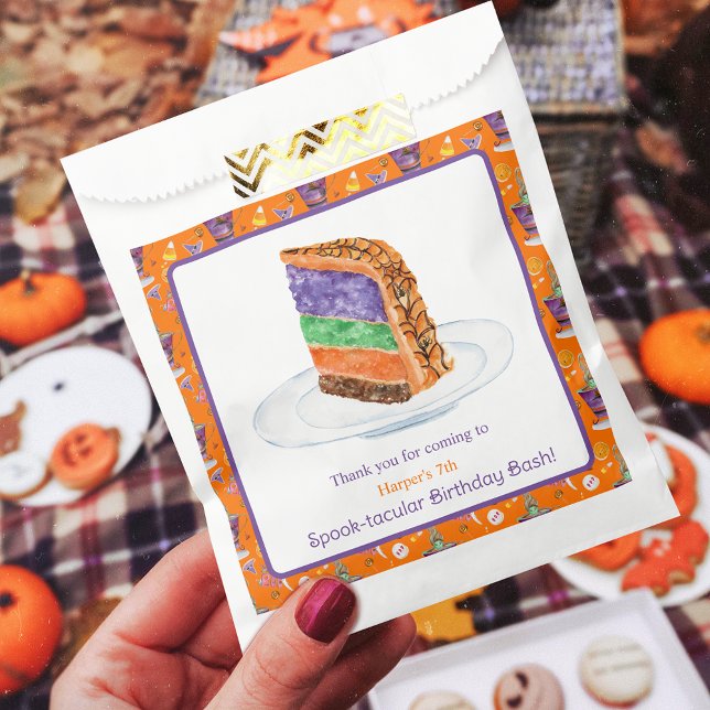 Bolsa De Papel Acuarela Halloween Torta de cumpleaños Gracias (Fill your favor bag with Halloween party favors!)