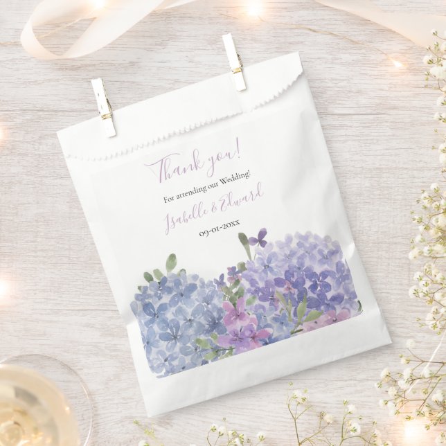Bolsa De Papel Acuarela Lilac y azul turbio hidráneas Boda (Cortado)