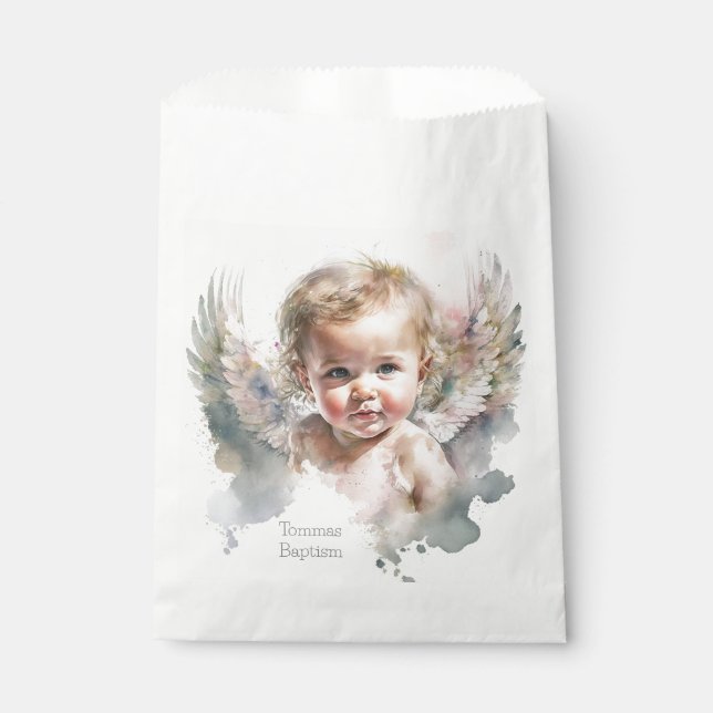 Bolsa De Papel Acuarela lindo Angel Baptismo Bebé (Anverso)