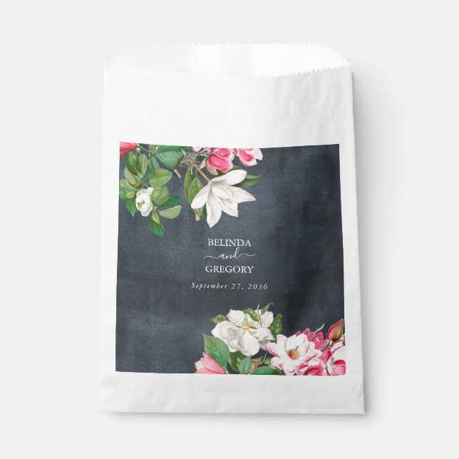 Bolsa De Papel Acuarela Magnolia Flores Boda Blanco Negro (Anverso)