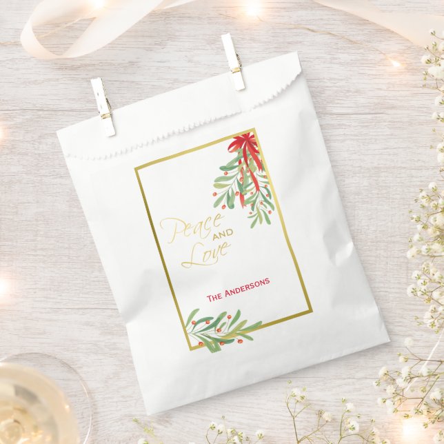 Bolsa De Papel Acuarela Mistletoe y Oro | Festividad personalizad (Cortado)