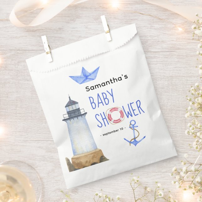 Bolsa De Papel Acuarela náutica - ducha de bebé (Cortado)