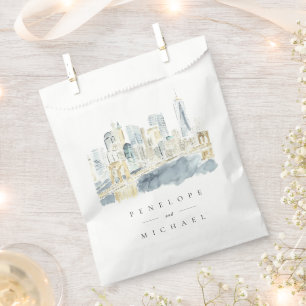 Bolsa De Papel Acuarela Nueva York Boda del Skyline
