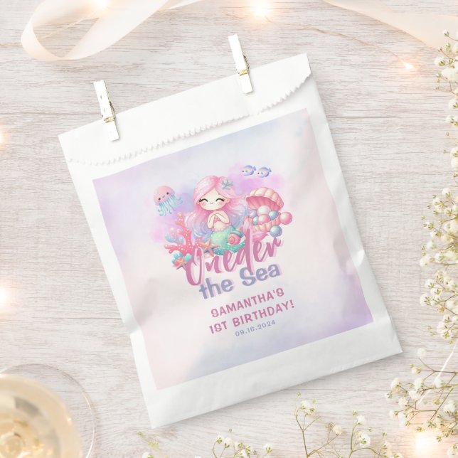 Bolsa De Papel Acuarela ONEder the Sea Mermaid Birthday (Cortado)