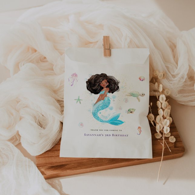 Bolsa De Papel Acuarela Purpurina Mermaid Cumpleaños (Subido por el creador)