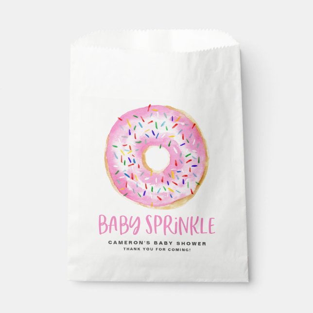 Bolsa De Papel Acuarela Rosa Glazada Donut Bebé Espolvorear (Anverso)
