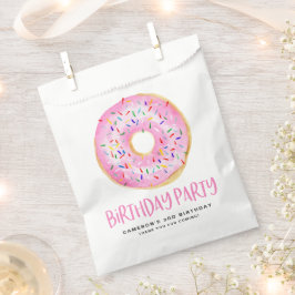 Bolsa De Papel Acuarela Rosado Rasplante Glazado Donut Cumpleaños