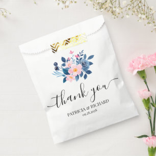 Bolsa De Papel Acuarela rústica de un ramo floral rosa y azul