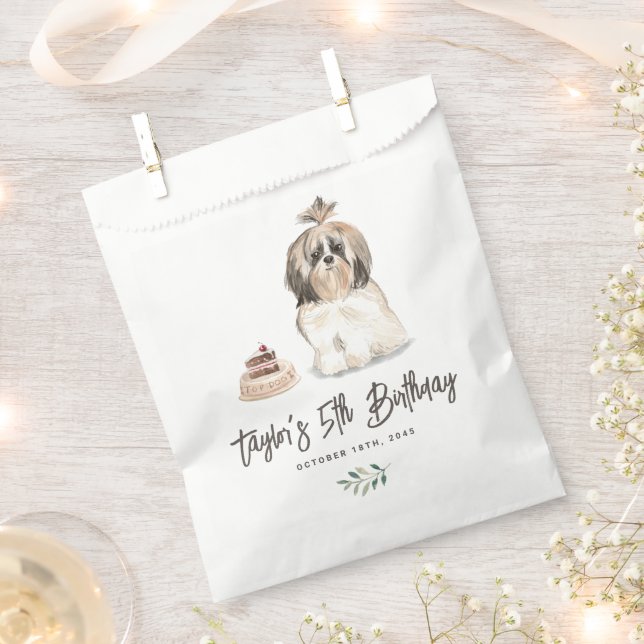 Bolsa De Papel Acuarela Shih Tzu Dog Cumpleaños Gracias (Cortado)