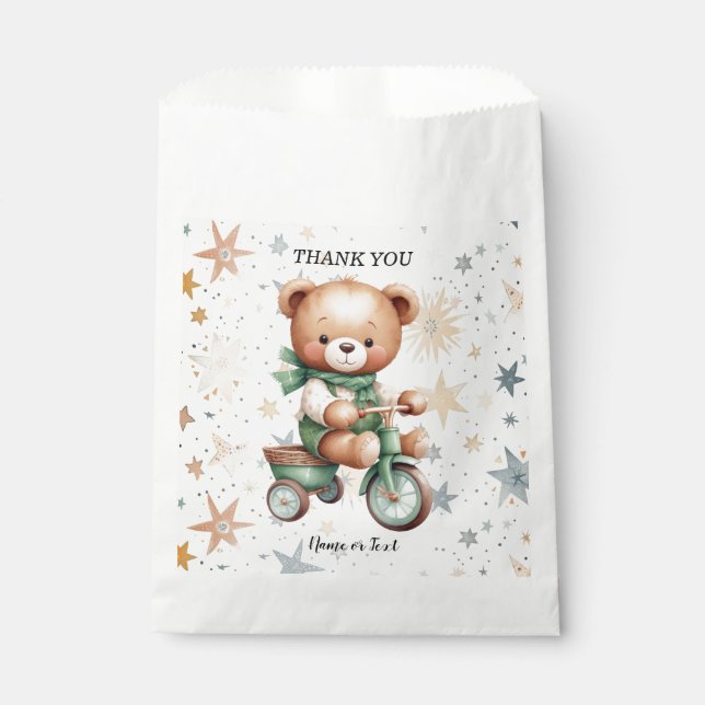 Bolsa De Papel Acuarela Teddy Bear Stars Green Bike Fiesta (Anverso)