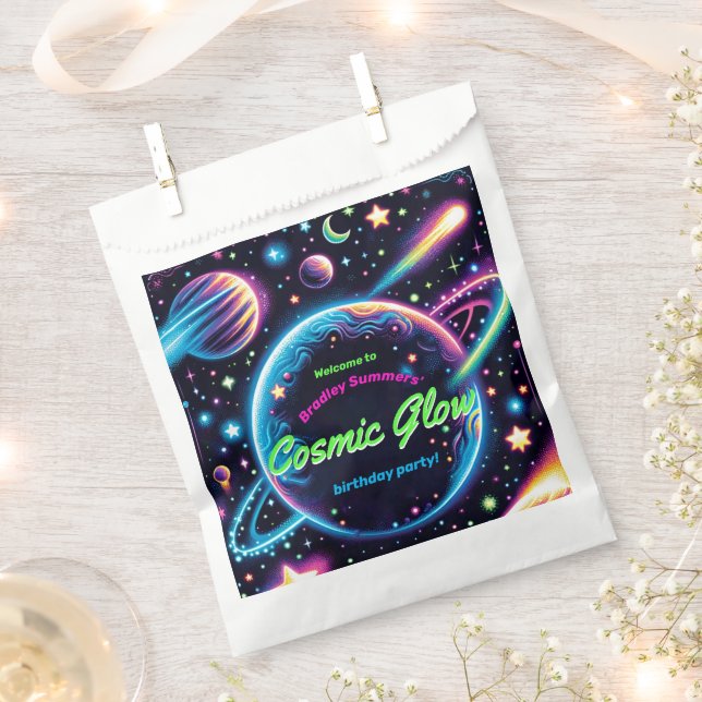 Bolsa De Papel Adolescentes Cosmic Glow Space Tema fiesta de cump (Cortado)