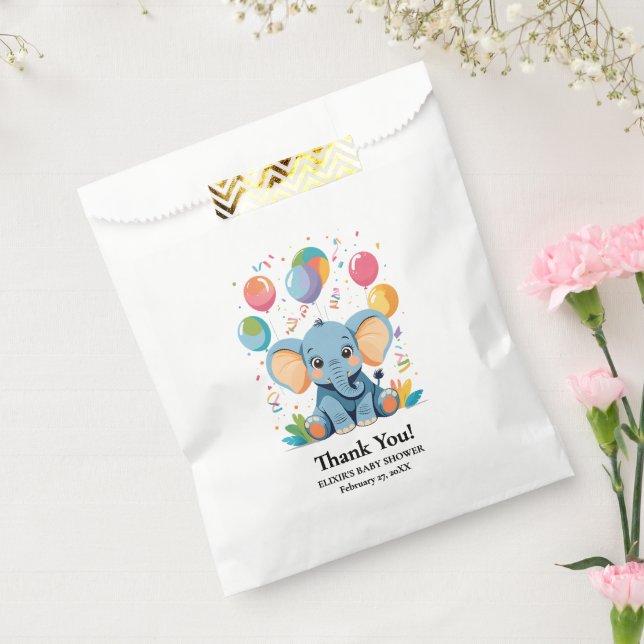 Bolsa De Papel Adorable Baby Elephant Balloons Baby Shower (Sellado)