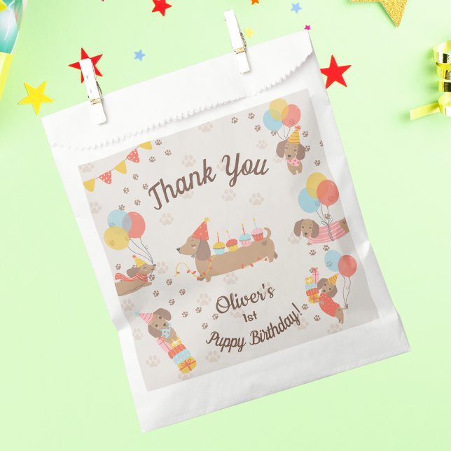 Bolsa De Papel Adorable Fiesta de Cumpleaños de Cachorro Dachshun (Subido por el creador)