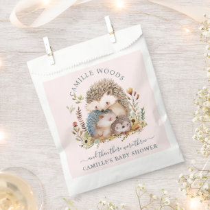 Bolsa De Papel Adorable Hedgehog Family Pink Baby Shower