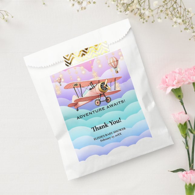Bolsa De Papel Adventure Awaits Aviation Baby Shower (Sellado)