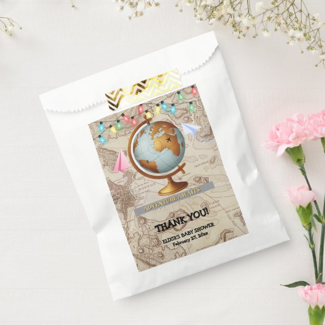 Bolsa De Papel Adventure Awaits World Map Baby Shower (Sellado)