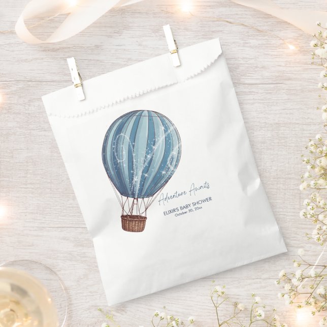Bolsa De Papel Adventure Awath Blue Hot Air Balloon Baby Shower (Cortado)