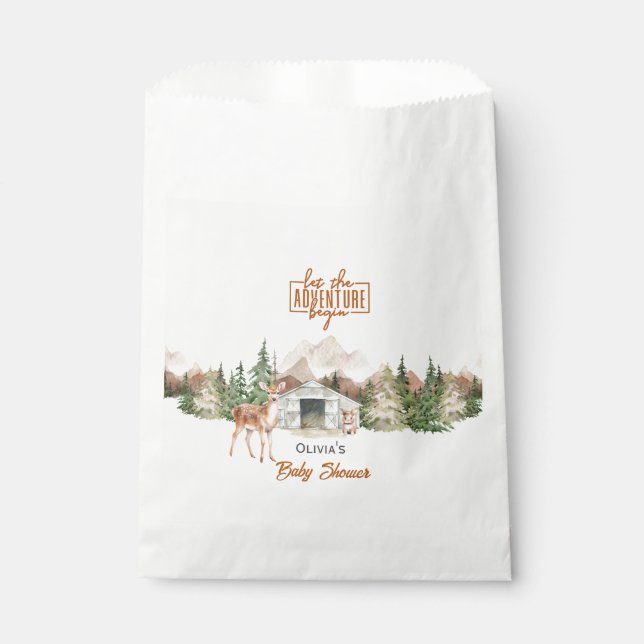 Bolsa De Papel Adventure Awath Rust Naranja Mountain Baby Shower (Anverso)