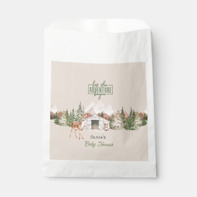 Bolsa De Papel Adventure Awath Sage Green Mountain Baby Shower (Anverso)