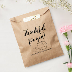 Bolsa De Papel Agradecido por ti calabaza texto de escritura negr