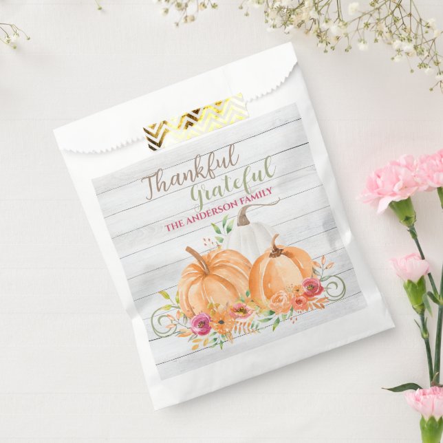Bolsa De Papel Agradecimiento | Acuarela de calabaza otoñal (Sellado)