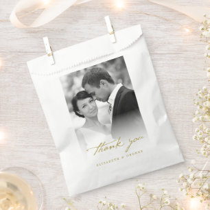 Bolsa De Papel Agradecimiento Clásico Guión Caligrafía Foto Boda