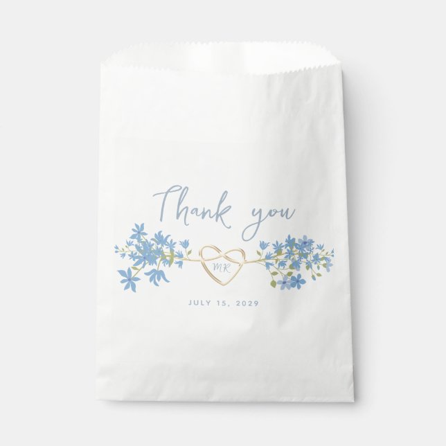 Bolsa De Papel Agradecimiento de boda azul polvoriento (Anverso)