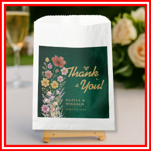 Bolsa De Papel Agradecimiento de Boda de Flor Silvestre Verde Esm