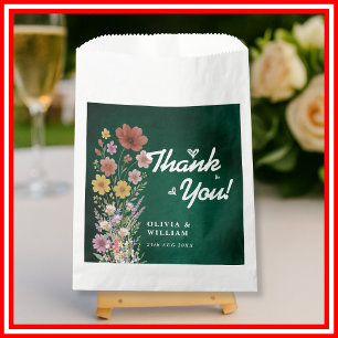Bolsa De Papel Agradecimiento de Boda de Flor Silvestre Verde Esm