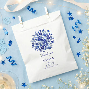 Bolsa De Papel Agradecimiento de boda floral azul polvoriento