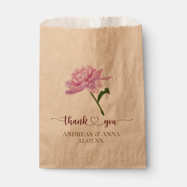 Bolsa De Papel Agradecimiento de boda floral rosa (Anverso)
