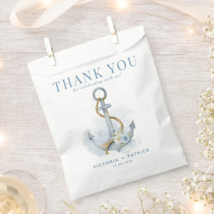 Bolsa De Papel Agradecimiento de boda náutica ancla floral azul