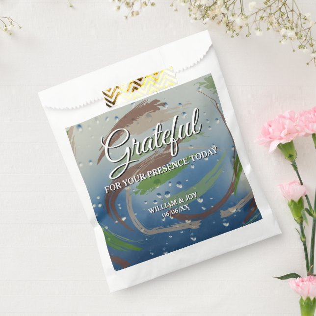 Bolsa De Papel Agradecimiento de pincel verde, marrón y beige (Sellado)