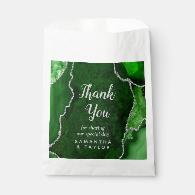 Bolsa De Papel Agradecimiento verde y plateado Boda (Anverso)