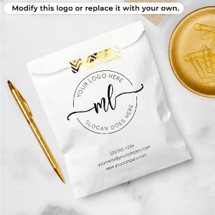 Bolsa De Papel Agrega tu logo minimalista Monograma Negro y Blanc