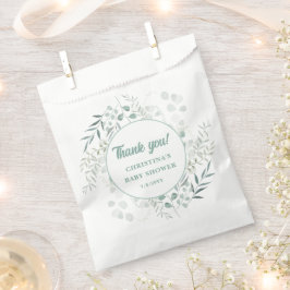 Bolsa De Papel Aguamarina Hojas de Eucalipto Verde Baby Shower 