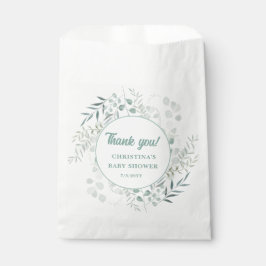 Bolsa De Papel Aguamarina Hojas de Eucalipto Verde Baby Shower 