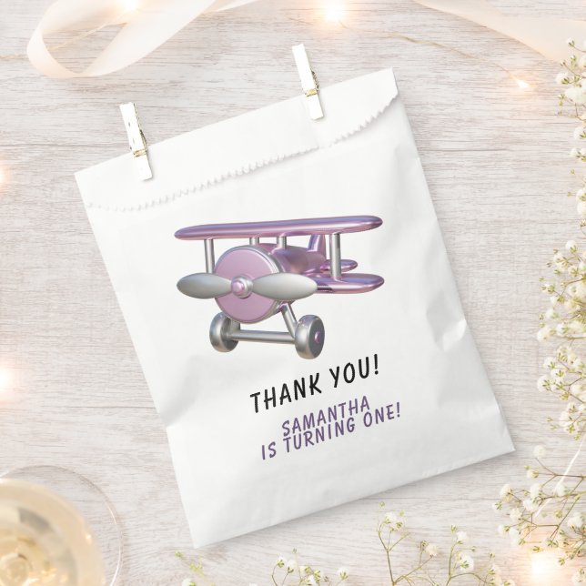 Bolsa De Papel Airplane First Birthday Thank you (Cortado)