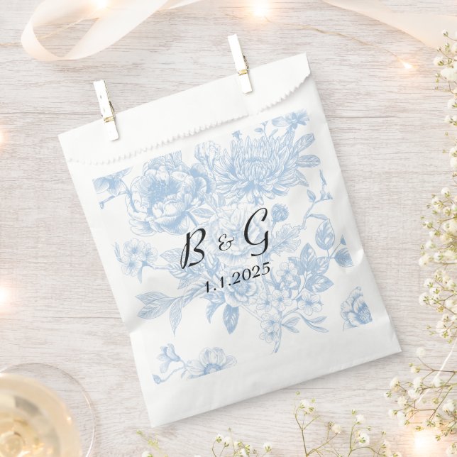 Bolsa De Papel Algo Azul Antes de Hacer Toile Floral Azul (Cortado)