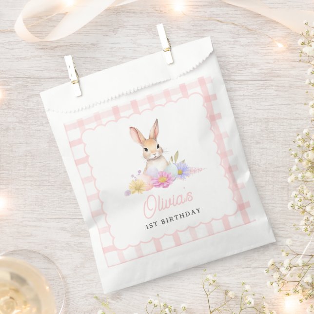 Bolsa De Papel Algunos Bunny Pastel Spring Pink Gingham Primer Cu (Cortado)
