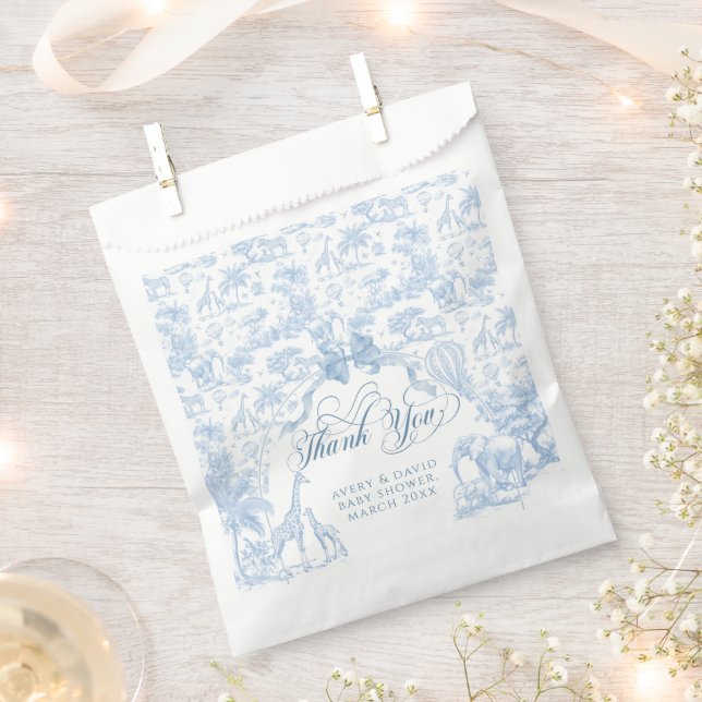 Bolsa De Papel All Blue Toile Safari Animal Baby Shower (Cortado)