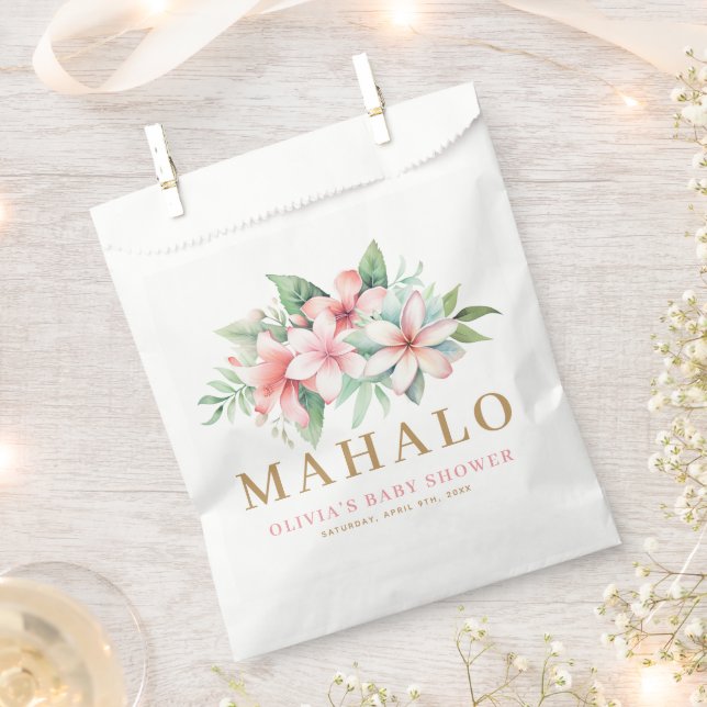 Bolsa De Papel Aloha Baby Shower de floral rosa tropical (Cortado)