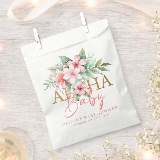 Bolsa De Papel Aloha Baby Shower de floral rosa tropical (Cortado)